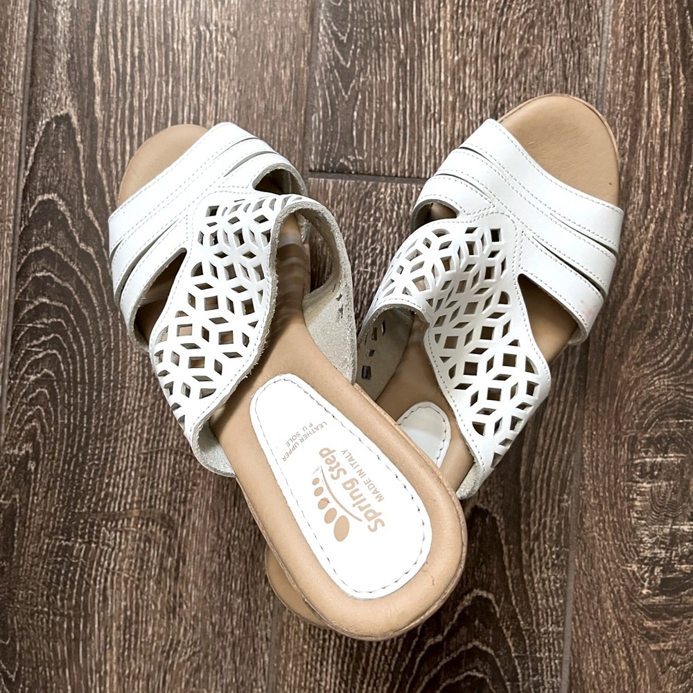 Spring Step Laser Cut Open Toe Slip On Wedges - image 1
